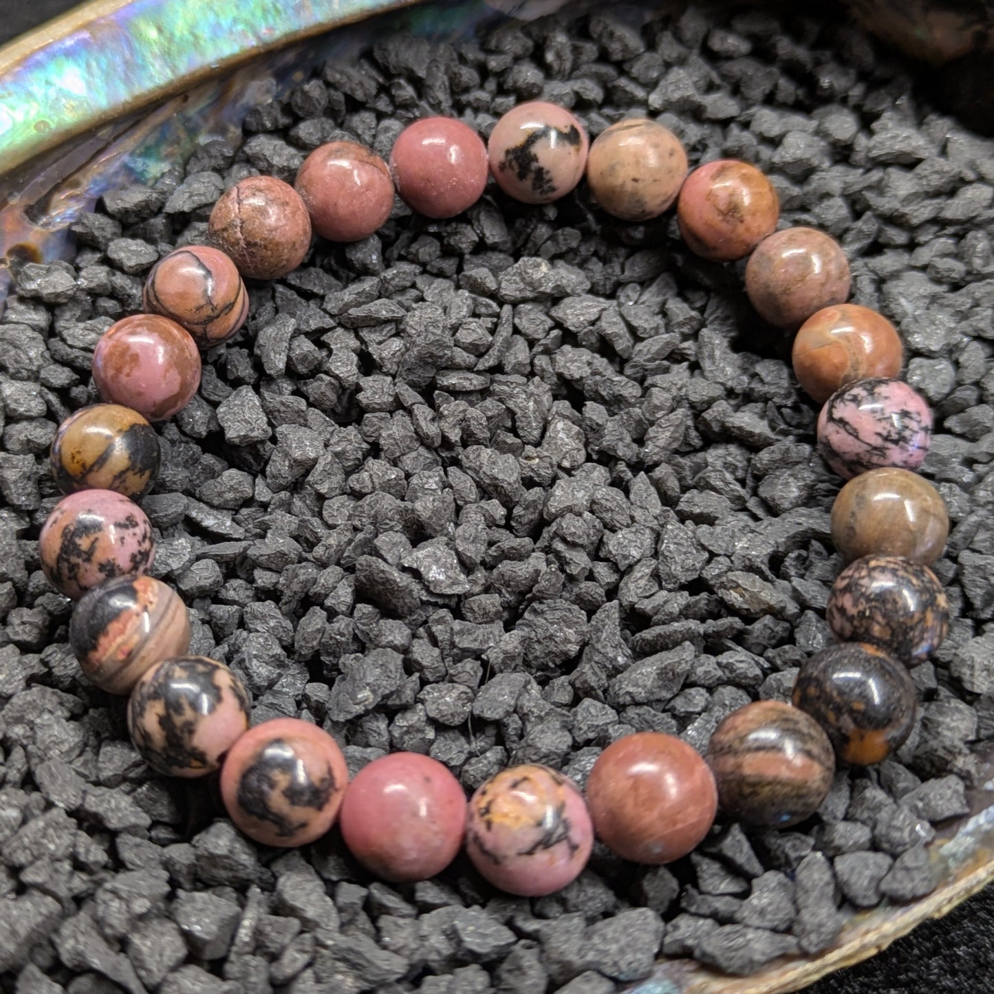 8mm Beaded Rhodonite Bracelet
