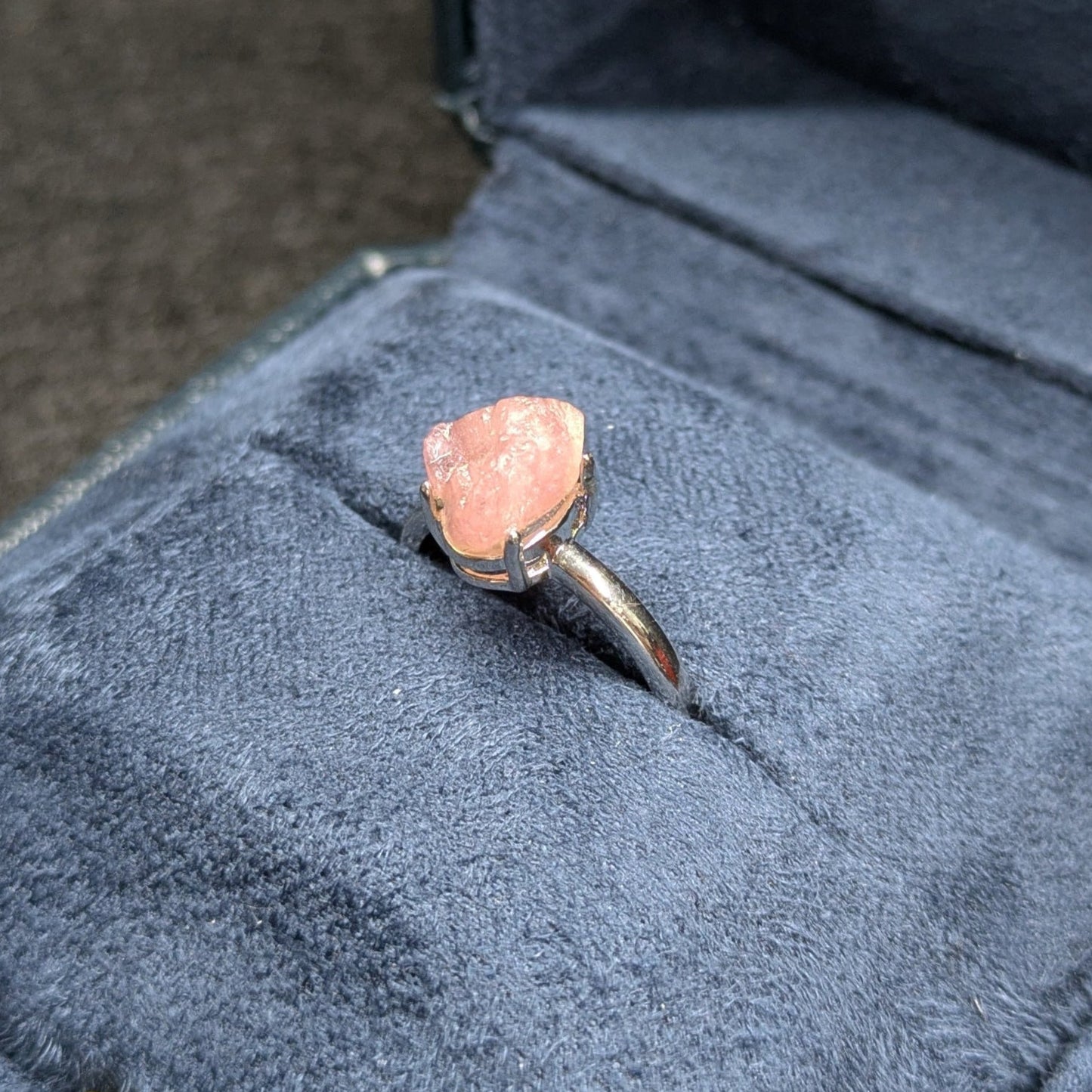 Pink Tourmaline (Rough) Natural Crystal Adjustable Ring