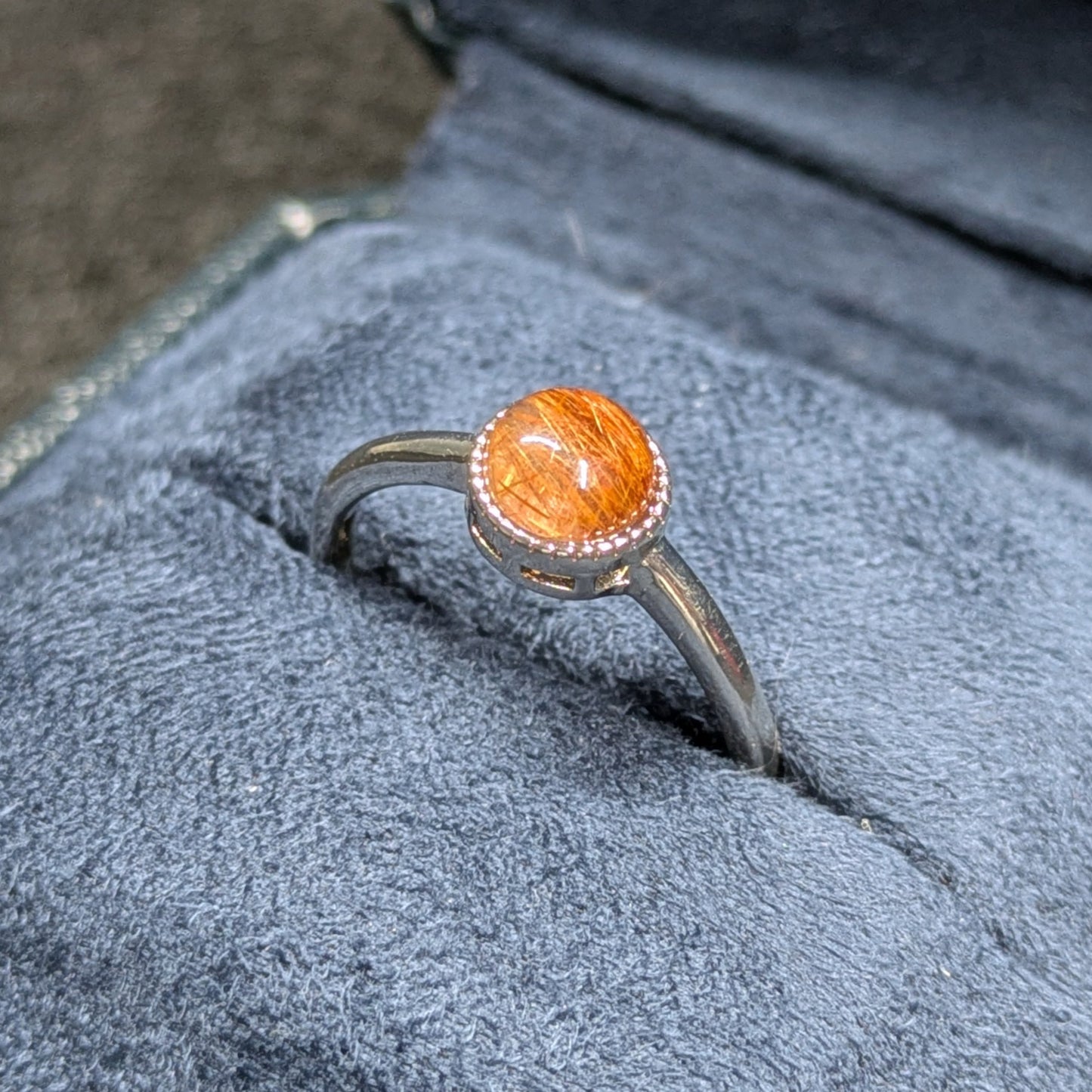 Rutilated Quartz Natural Crystal Cabochon Adjustable Ring