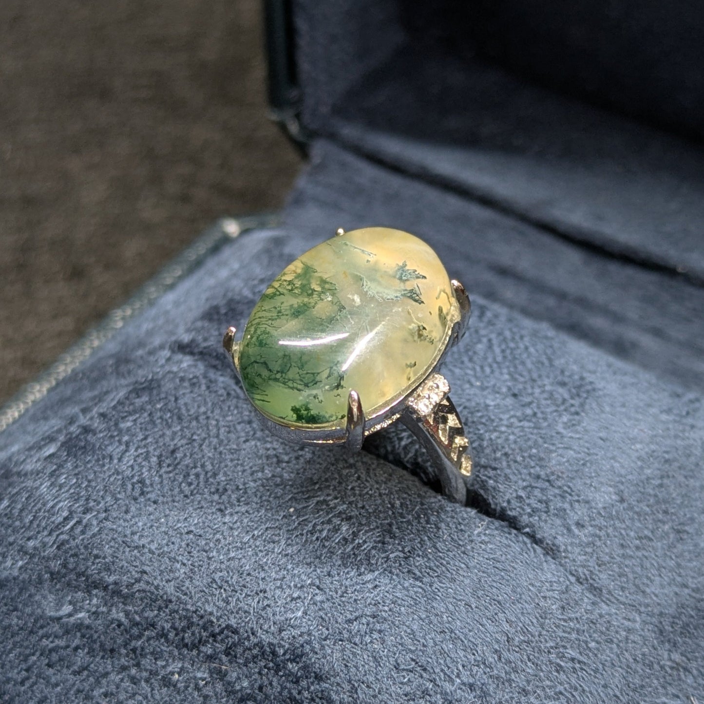 Moss Agate Natural Crystal Cabochon Adjustable Ring