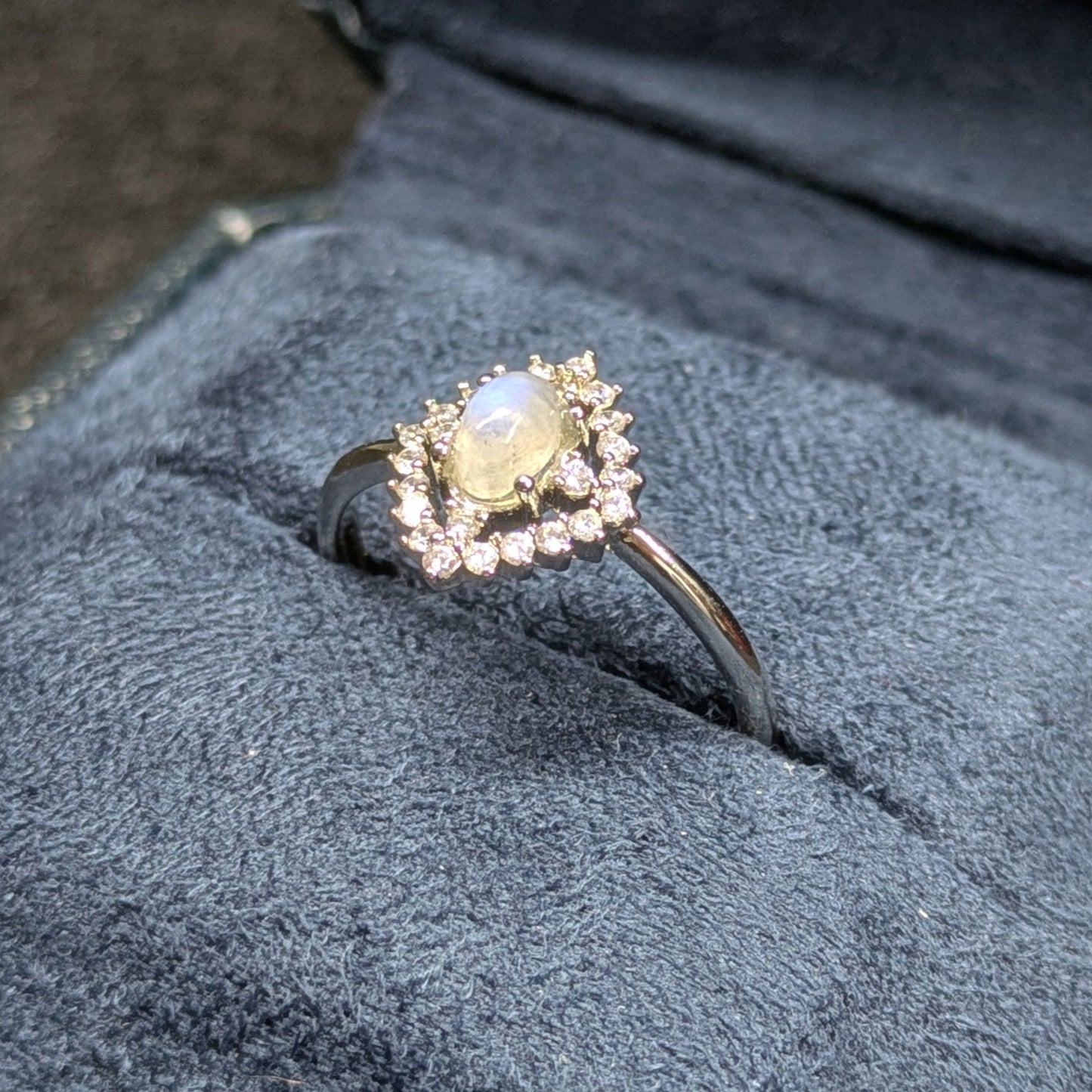 Blue Moonstone Natural Crystal Cabochon Adjustable Ring