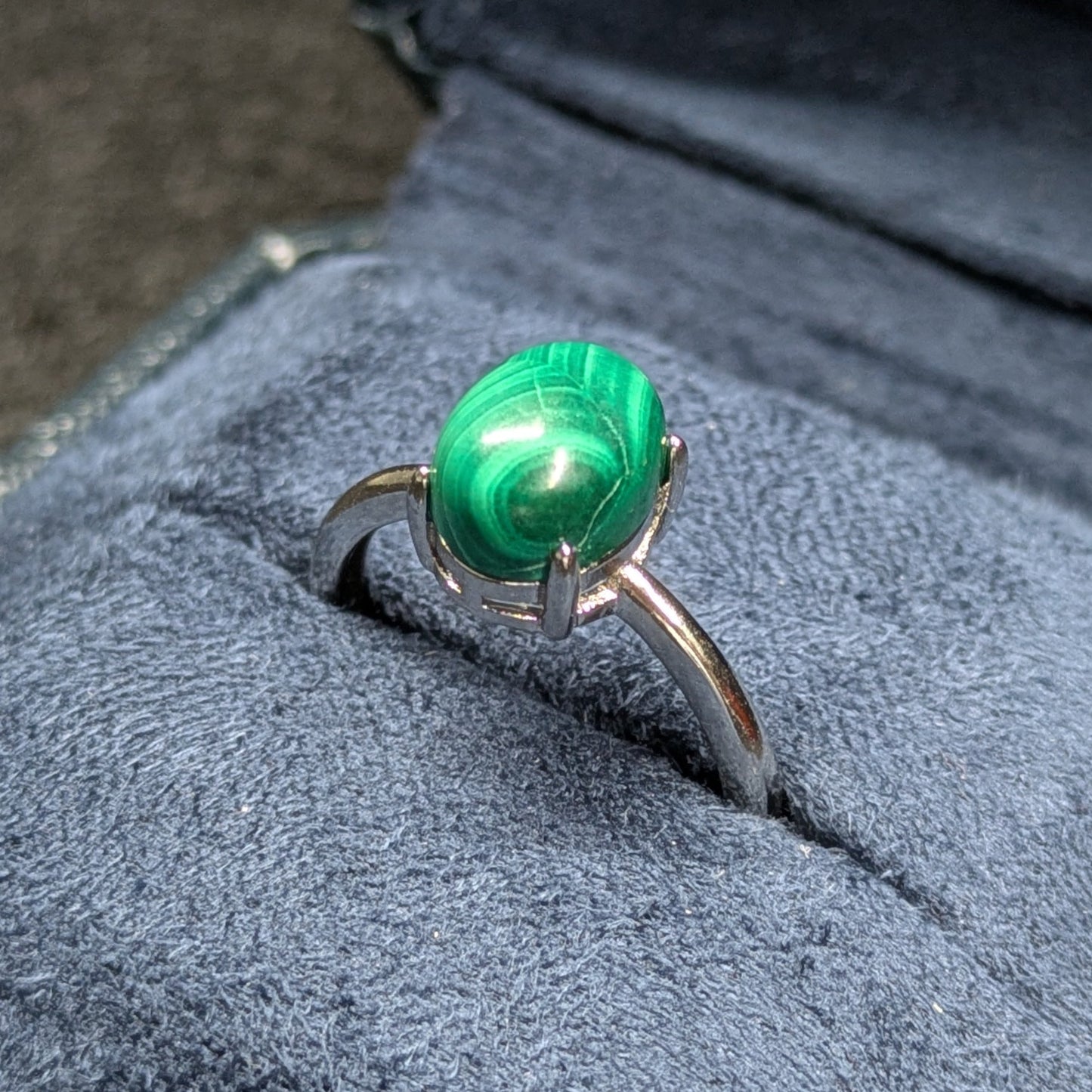 Malachite Natural Crystal Cabochon Adjustable Ring